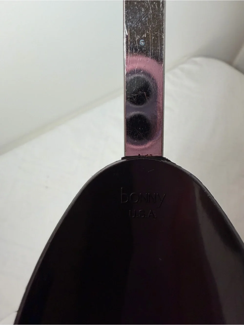 Bonny BONNY U.S.A Metal Cooking Spoon, Black Plastic Handle, Silver Solid